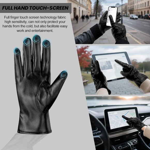 Long Keeper Women Black Winter Soft Warm Lined Touchscreen Texting Leather Glove - Picture 2 of 8